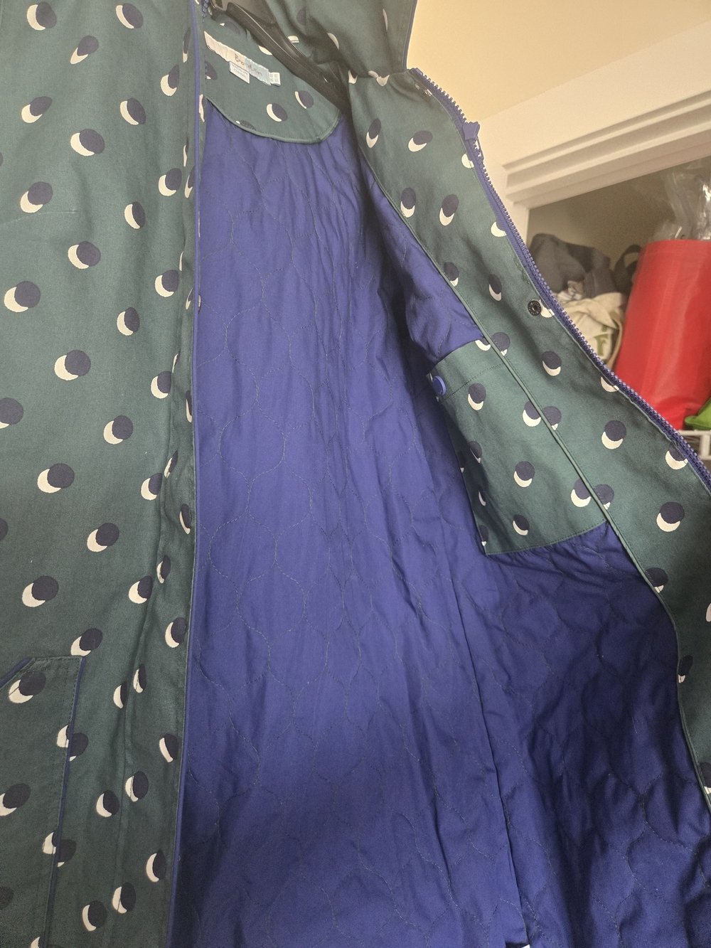 Dark Green Boden Anya Crescent Print Hooded Raincoat - Picture 3 of 5